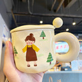 家用可爱陶瓷杯奶fufu童话女孩马克杯带盖勺办公室少女心咖啡杯子