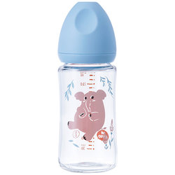 日康婴儿玻璃奶瓶宽口径奶瓶硅胶乳感奶嘴宝宝喝水喝奶杯