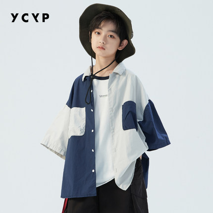 YCYP童装日系痞帅男童衬衫短袖夏季新款薄外套中大童纯棉儿童衬衣