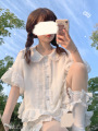日系洛丽塔lolita内搭白衬衫女2023新款夏季娃娃领喇叭袖衬衣上衣