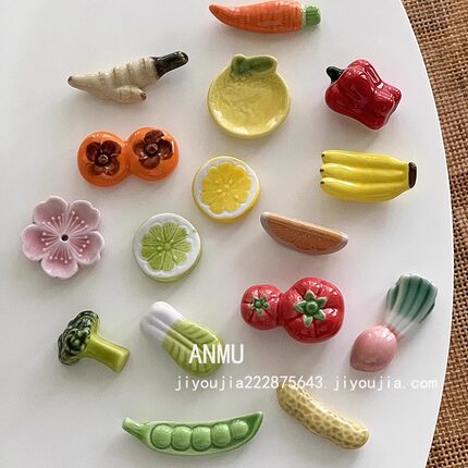 安木良品 日式ins蔬菜水果食物釉下彩陶瓷筷子架托餐桌摆件筷子枕