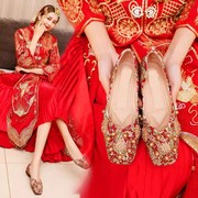 禾秀服婚鞋女中式婚礼结婚新娘鞋红色平底孕妇婚纱两穿秀禾鞋小众