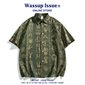 WASSUP ISSUE美式复古短袖衬衫男款春夏季潮牌宽松休闲衬衣外套男