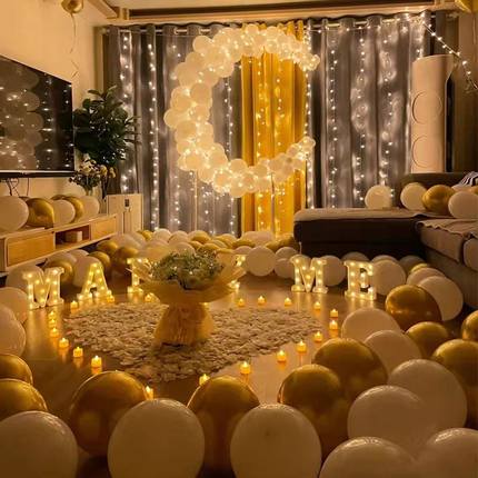 七夕浪漫布置气球房间情人节装饰场景氛围感室内酒店表白求婚套餐