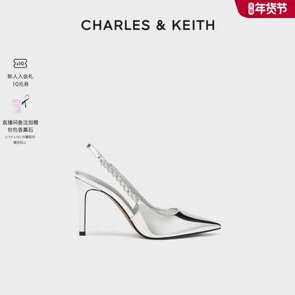 CHARLES&KEITH春夏女鞋CK1-60280377时尚链条尖头高跟凉鞋女