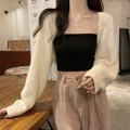 韩版时尚宽松镂空短款上衣开衫长袖防晒针织女2023夏季新款外套潮