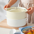奶油风双耳汤碗家用带盖大碗高级感深面碗汤盆大号陶瓷喝汤装汤