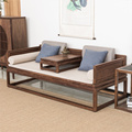 禅意罗汉床茶桌椅组合新中式客厅三人实木沙床两用懒人老榆木床榻