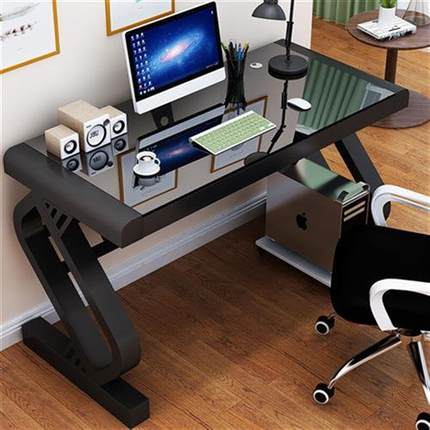 薇龙电脑桌台式家用带键盘托办公桌卧室简约书桌钢化玻璃写字桌经
