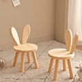 新款实木凳子家用换鞋凳儿童靠背宝宝小椅子木头板凳餐椅兔耳朵小