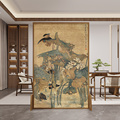 中式古典屏风隔断客厅入户玄关办公室遮挡装饰禅意荷花可移动座屏