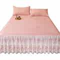 夏季床裙款冰丝凉席三件套粉色蕾丝花边床罩夏天空调软席子可机洗