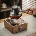 胡桃木电陶炉家用室内加厚玻璃耐高温煮茶壶茶水分离煮茶器提梁壶