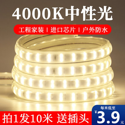 led灯带4000K中性光暖白光自然光客厅家用超亮商场工程220v软灯条
