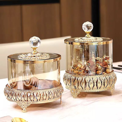德国欧式带盖水晶玻璃装饰储物罐创意客厅茶几轻奢雕花干果糖果罐