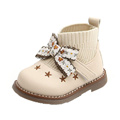 秋冬季女宝宝鞋子加绒1一2岁小童公主短靴子婴儿二棉鞋软底小皮鞋