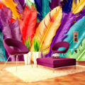现代简约彩色羽毛墙纸客厅电视背景墙壁纸欧式卧室3d立体创意壁画