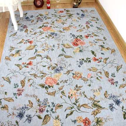 正品欧式地毯客厅薄茶几垫美式乡村田园卧室床边毯地中海蓝色书房