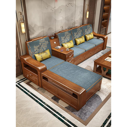 胡桃木全实木沙发床客厅多功能两用抽拉式可推拉折叠储物拉开当床