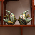 中式陶瓷客厅进门入户玄关隔断博古架小摆件酒柜装饰品对鱼工艺品
