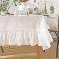 桌布法式荷叶边白色美式餐桌茶几高级感北欧轻奢布艺圆桌棉麻台布