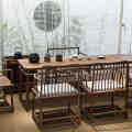 新中式实木茶桌椅组合老榆木茶台禅意干泡台茶室胡桃木书桌画案