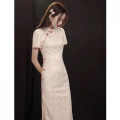蕾丝旗袍长款2023改良学生年轻款少女修身复古中国风优雅连衣裙女