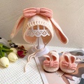 宝宝钩针勾线兔子帽子手工编织婴儿针织鞋子毛线鞋材料包孕妇跨境
