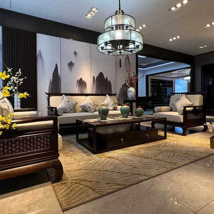 新中式乌金木实木沙发组合现代简约别墅样板房大小户型客厅家具