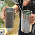 夏季新款太空灰不锈钢大容量600ml咖啡杯上班族304保温吸管水杯