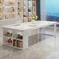 白色钢琴烤漆实木大书桌客厅书柜一体写字长桌简约家用学习办公桌