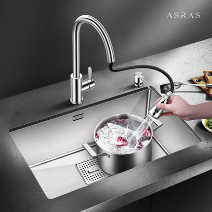 阿萨斯纳米自洁4MM加厚304不锈钢手工水槽套餐大单槽台下池洗菜盆