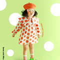 新款北欧风杂志糖果色女孩套装摄影服装橙色大圆点连衣裙女童夏款