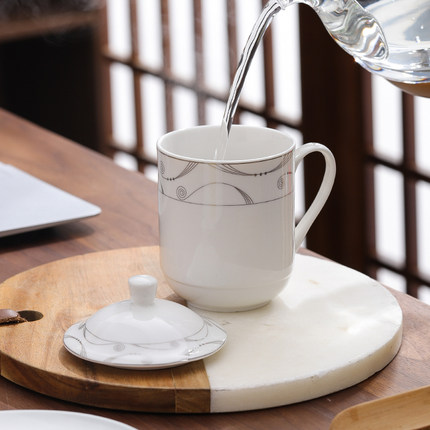 景德镇骨瓷茶杯陶瓷带盖家用耐热水杯办公会议接待杯子礼品杯