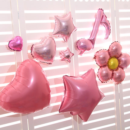 生日活动派对装饰气球结求婚心形五角星星爱心珠光粉铝膜气球布置