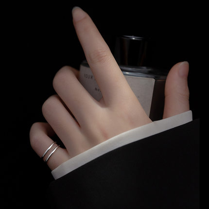 S925纯银戒指女双层光面线条尾戒个性简约时尚小清新指环小众设计