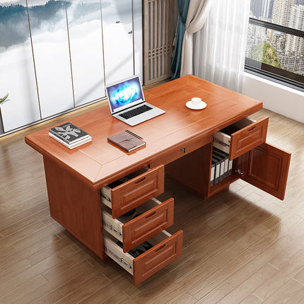 中式实木办公桌1.6米写字台书桌老板桌椅组合带抽屉电脑台式桌子