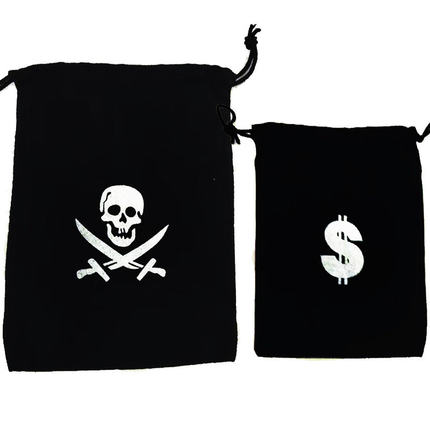 海盗束口袋道具骷髅头万圣节海盗玩具塑料金币布袋装饰品
