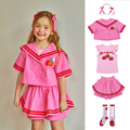 现货BE姐妹夏款水手服女童学院风短袖套装韩版粉色苹果飞袖棉T恤