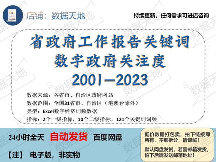 最新省级数字经济数字政府关注度121个词频文本分析2001-2023。13