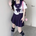 紫猫学院原创jk制服中间服夏水手服长短袖裙紫色刺绣不良优等