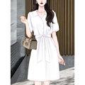 高级感法式小众白色衬衫连衣裙夏季2024新款女装气质收腰衬衣裙子