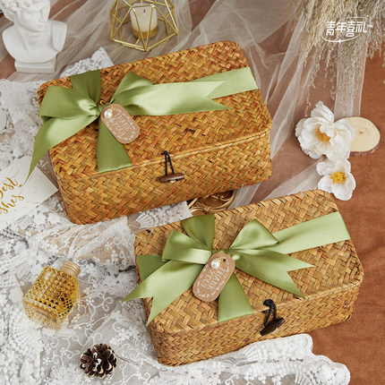 伴手礼盒子女伴娘结婚礼物盒大号礼品盒实用生日礼盒空盒草编篮子
