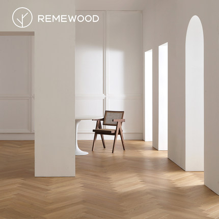 REMEWOOD橡木原木色多层实木人字拼地板全桦木基材复合木地板家用