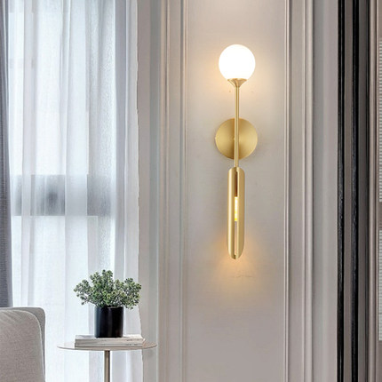 全铜轻奢壁灯客厅创意欧式现代简约电视背景墙灯LED卧室床头壁灯