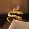小众设计金色小蛇vintage复古中古戒指镶钻开口可调节