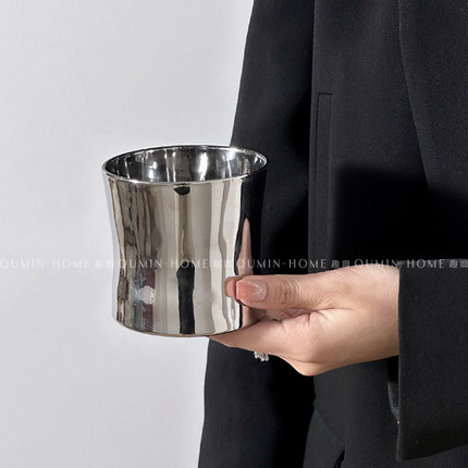 趣皿创意ins太空银咖啡杯镭射银玻璃杯子小众个性高级感简约水杯