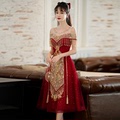 敬酒服新娘夏季2023新款酒红色中式薄款秀禾服结婚礼服裙女小个子