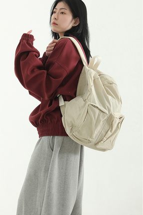 韩国小众设计师 Two pocket soft backpack背包美式复古书包女3色
