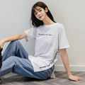 夏季韩版女装短袖t恤棉中长款圆领上衣宽松显瘦开叉打底衫ins大码